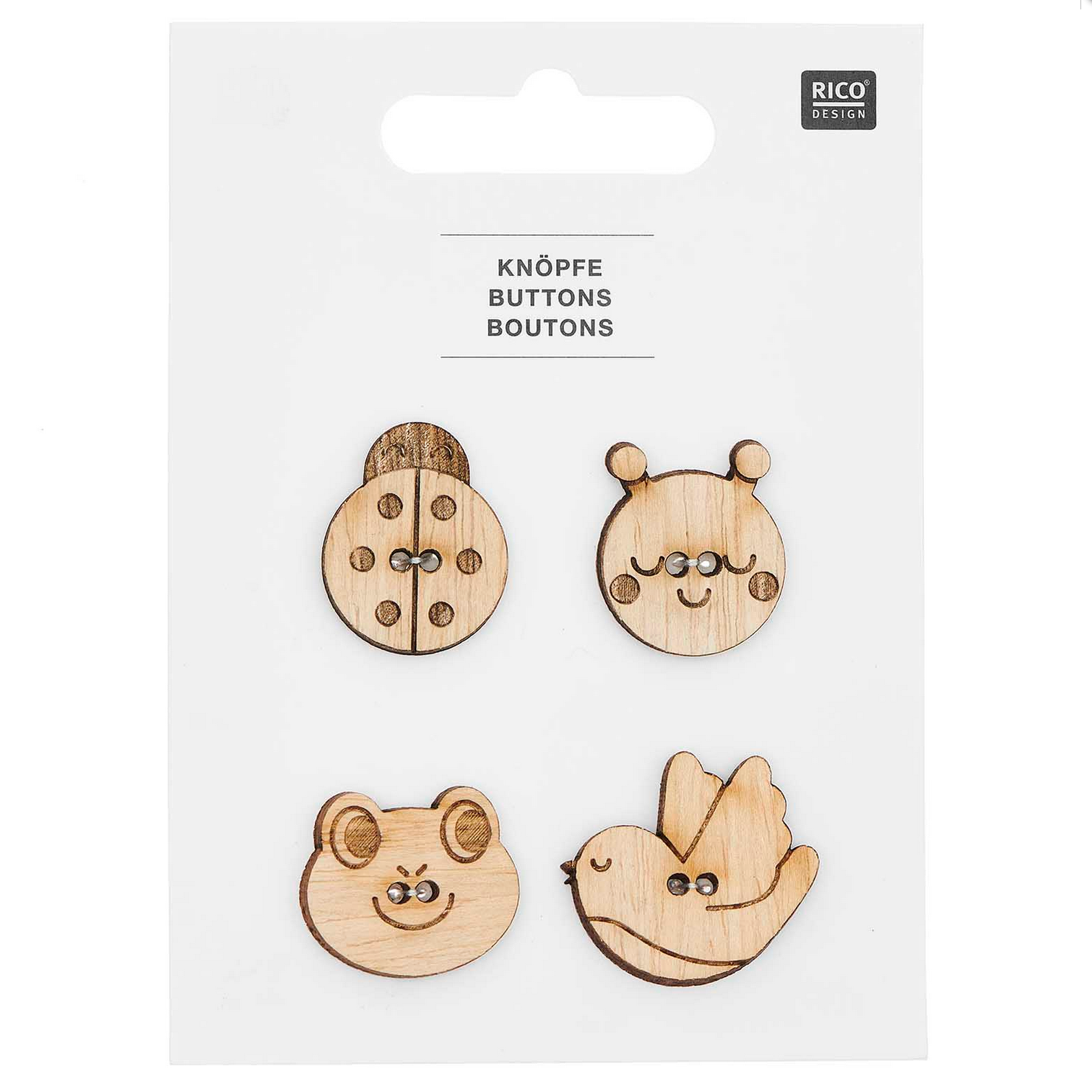 Button Set : Wood Animals 2 : 4 pieces
