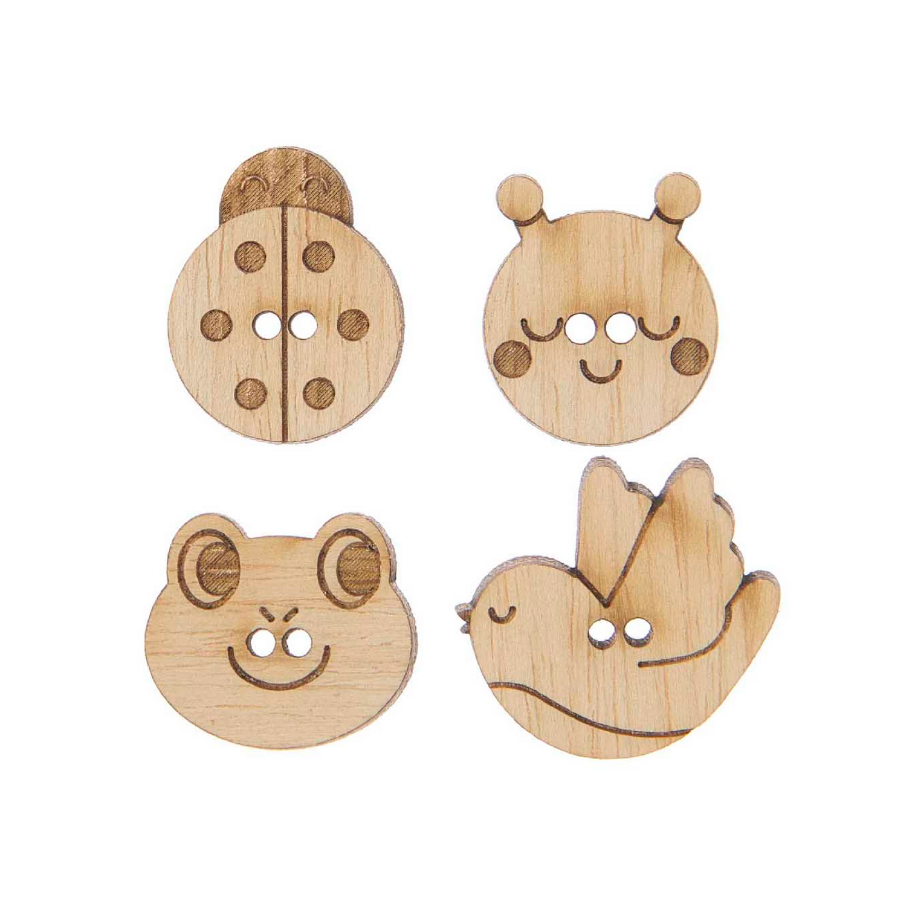Button Set : Wood Animals 2 : 4 pieces