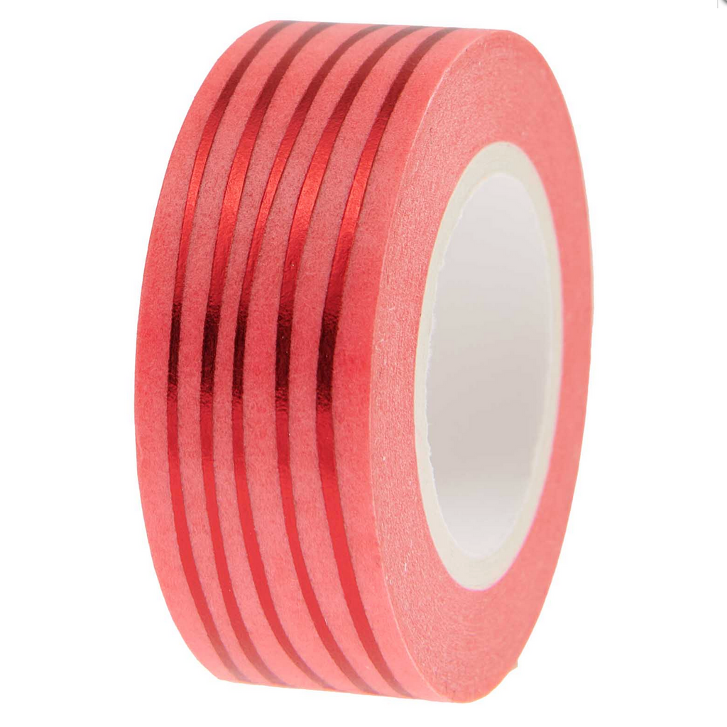 Metallic Tape Washi Red Foil Stripe on Neon Pink