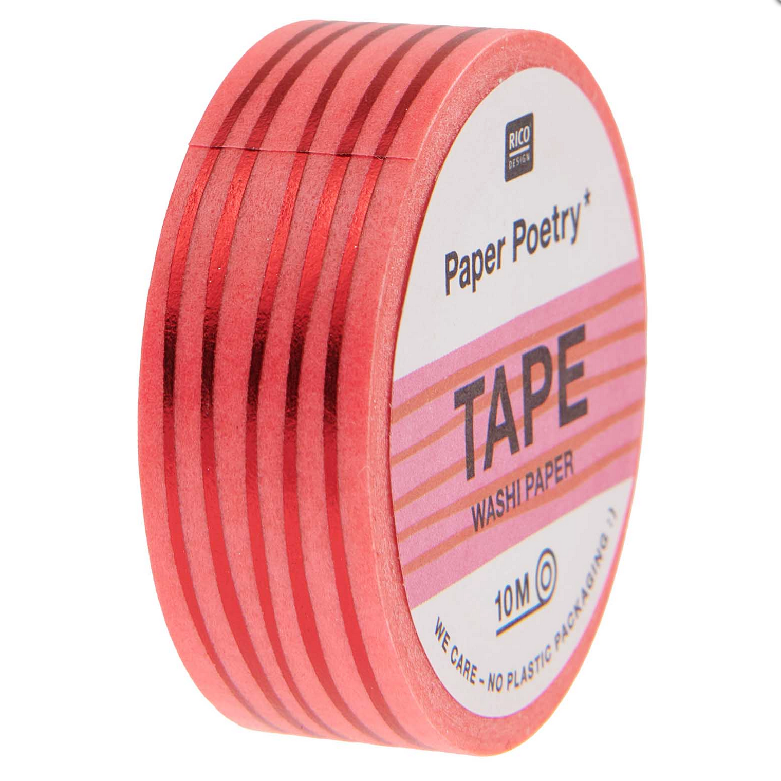 Metallic Tape Washi Red Foil Stripe on Neon Pink