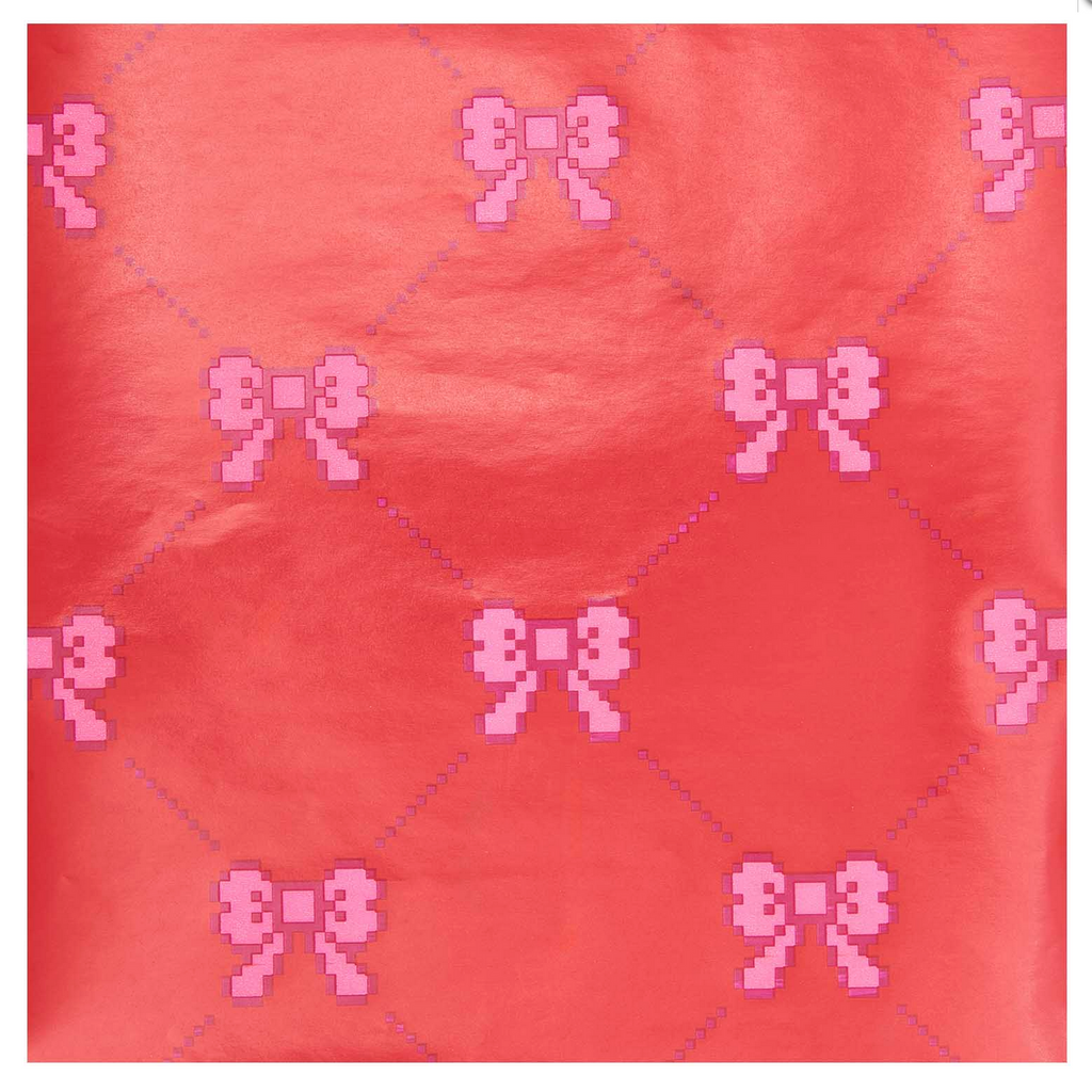 Pink Bows on Red Wrapping Paper