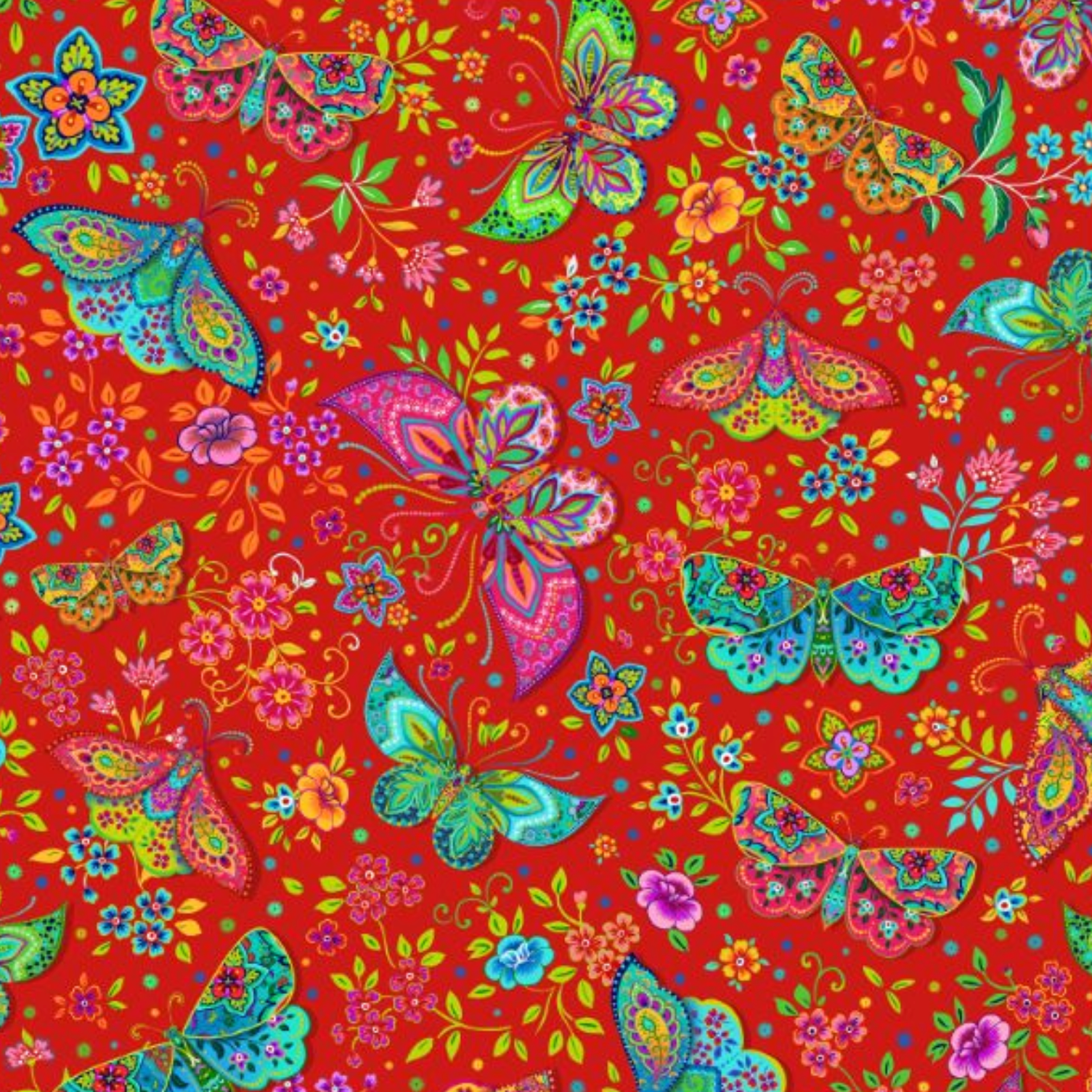 Cotton Fabric HALF METRE : Odile Bailloeul Pushkar Red