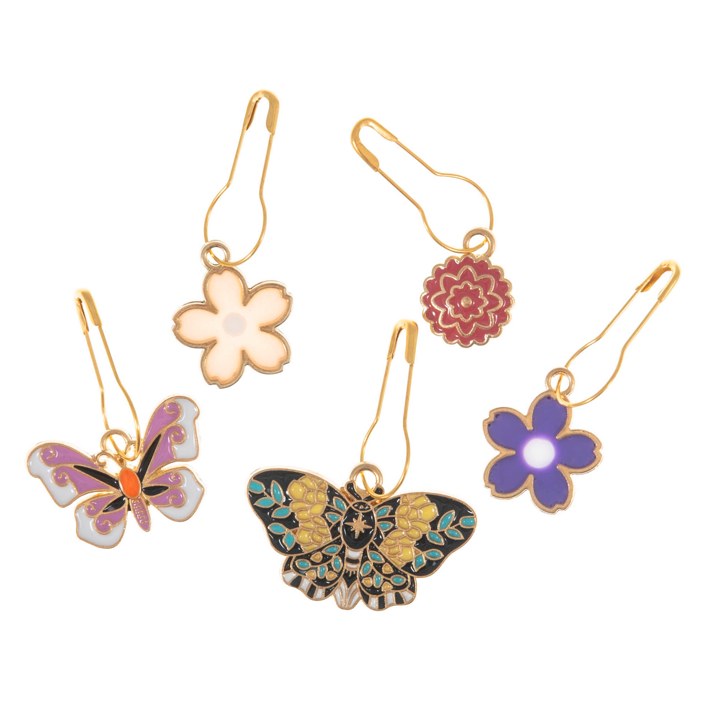 Stitch Markers: Enamelled Metal: 5 Pieces : Butterfly Garden
