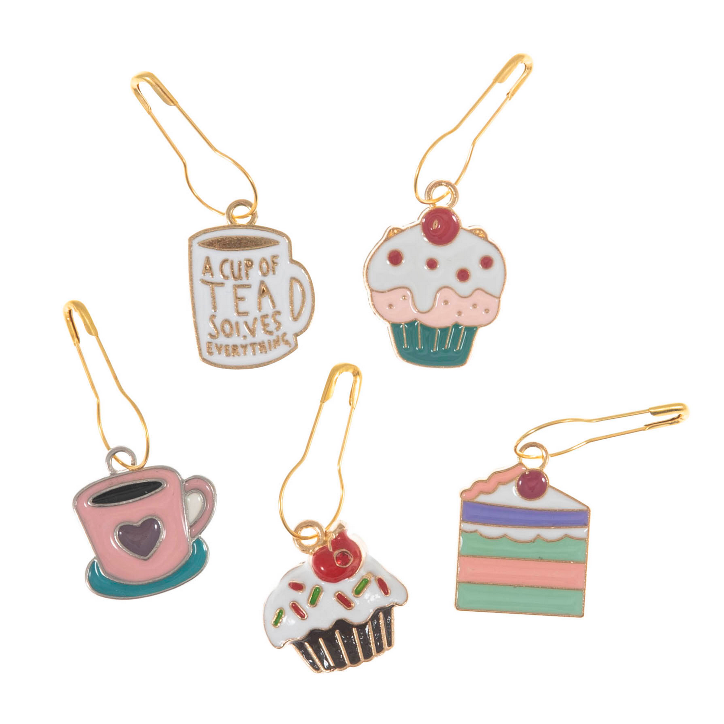 Stitch Markers: Enamelled Metal: 5 Pieces : Tea Time