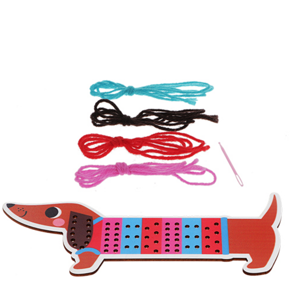 Learn to sew wooden hand-stitch set - Sausage Dog