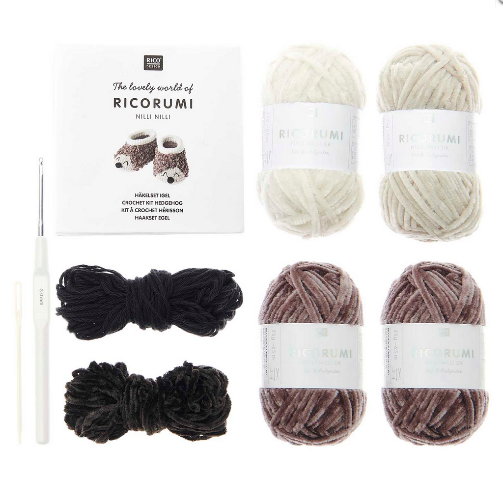 Ricorumi Crochet Kit : Baby Bootees : Hedgehog