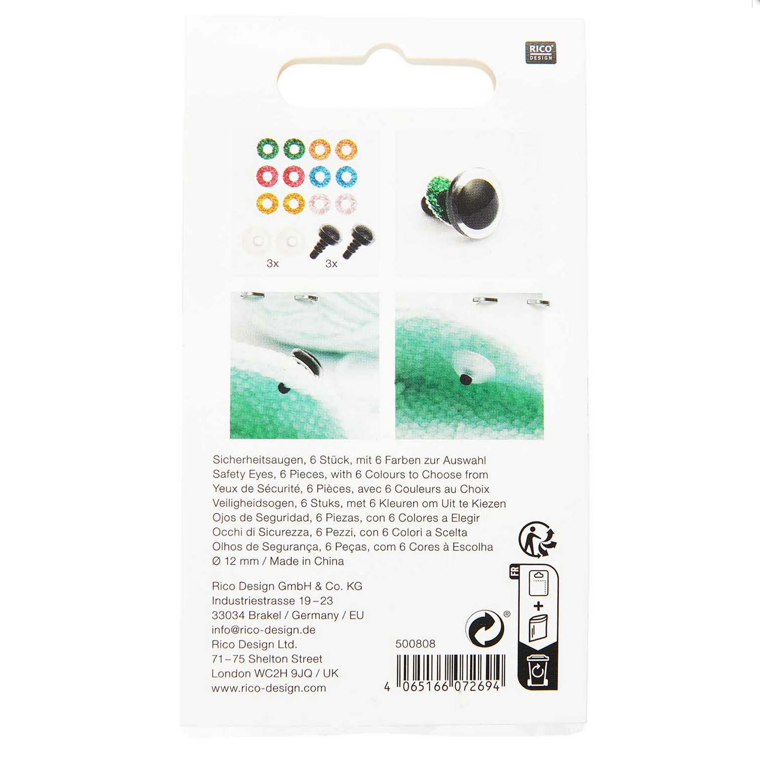 Safety eyes 6 pcs, 12 mm, With 6 colours to choose from