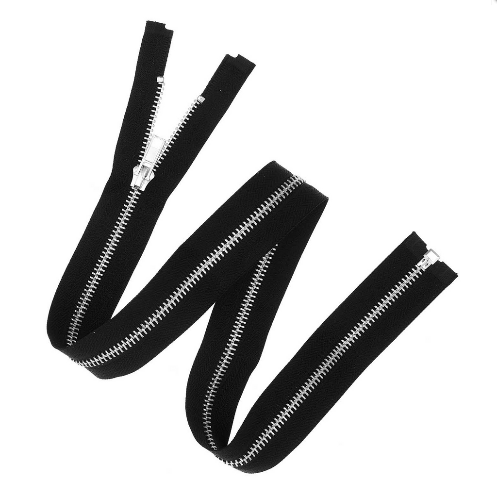 Open Ended Zipper metal silver 5 mm : black 50 cm