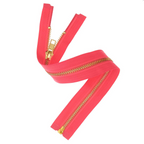 Open Ended Zipper gold metal 5 mm : neon pink 30 cm