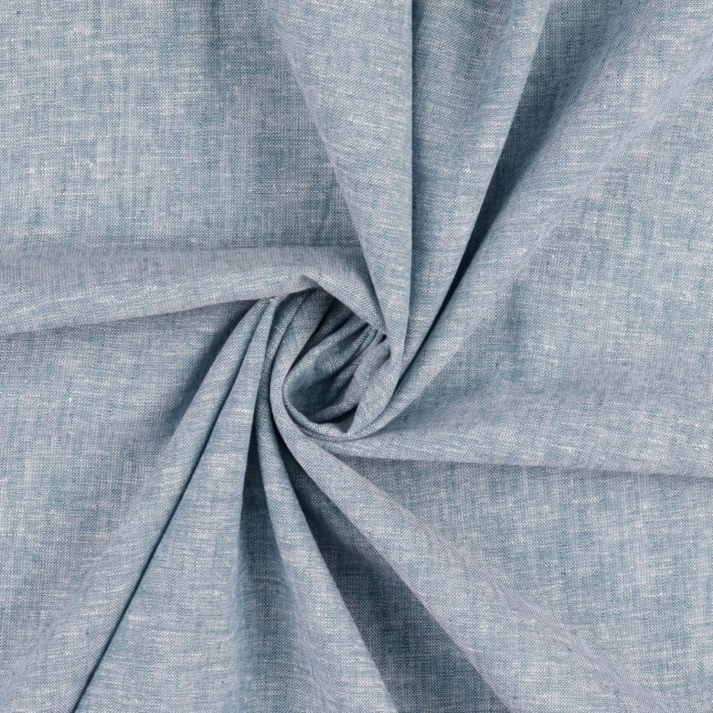 Denim Blue Yarn Dyed Linen Cotton Blend