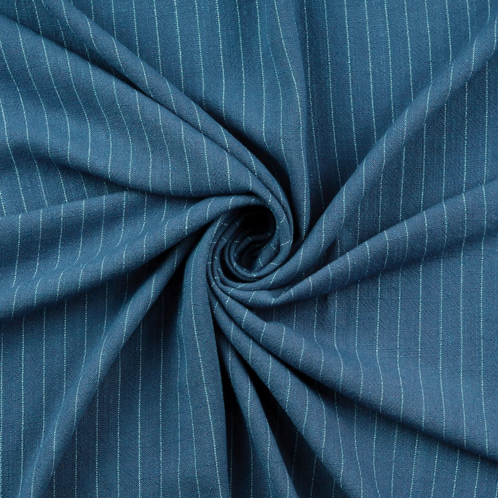 Denim Blue Stripe Viscose Linen Slub