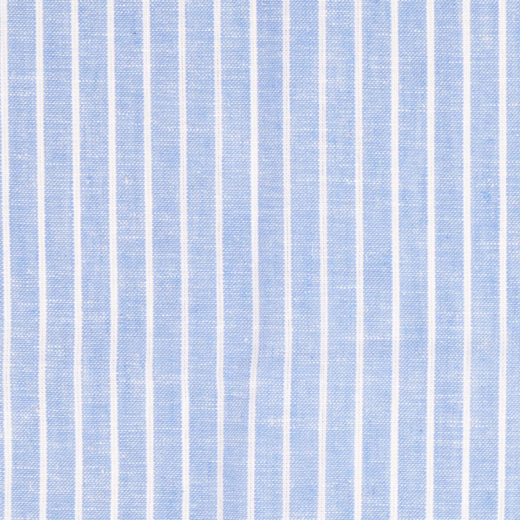 Sky Blue Yarn Dyed Wide Stripe Linen Cotton Blend