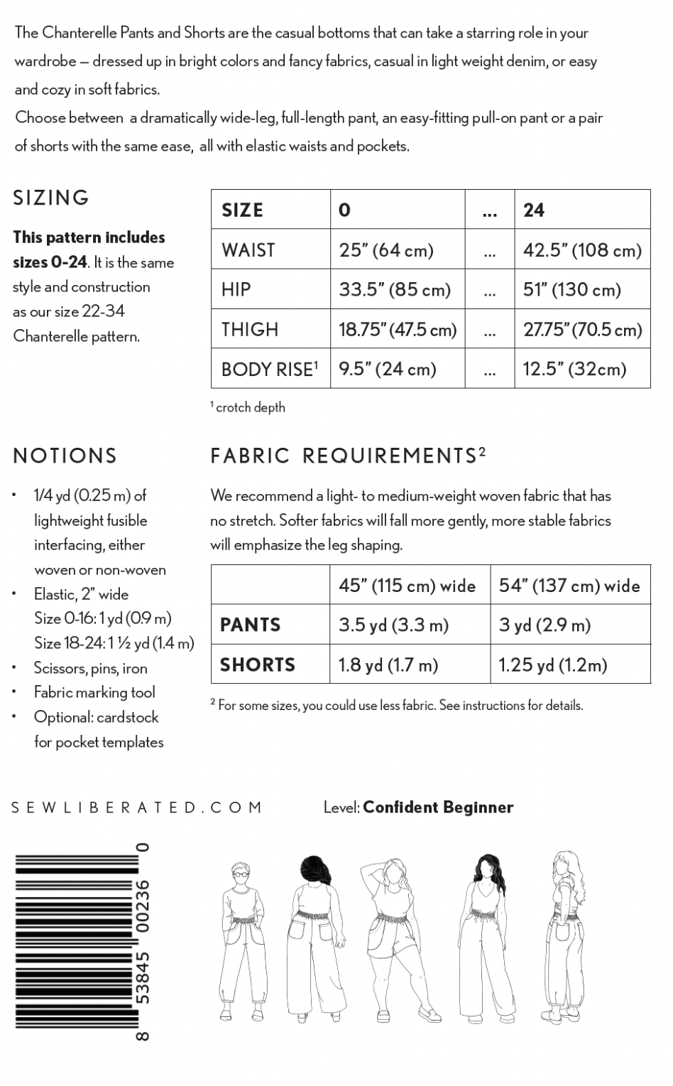 Chanterelle Pants And Shorts Sizes 0-24 Sewing Pattern By Sew Liberated