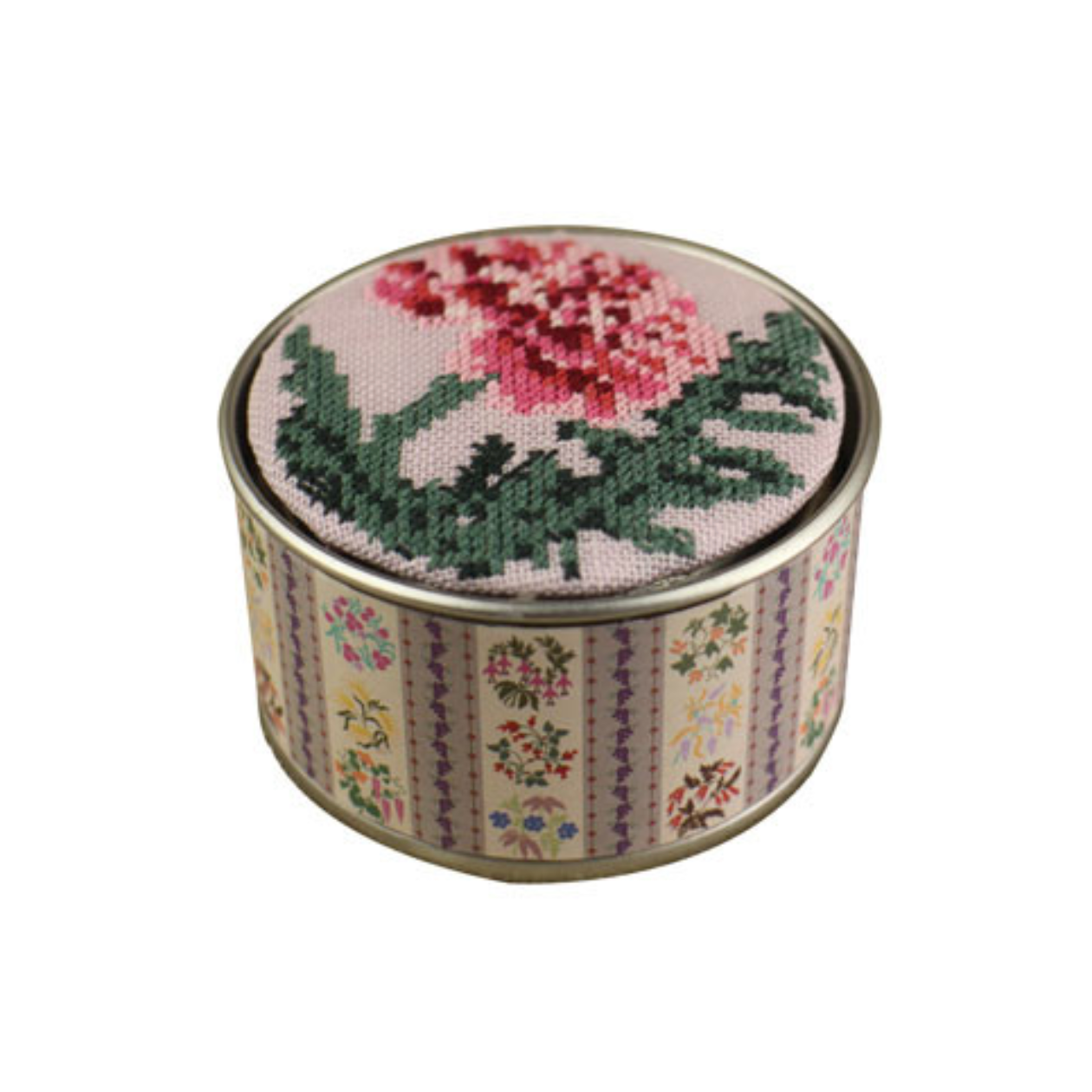 Sajou Round Box Cross Stitch Kit : Flower Carnation Box