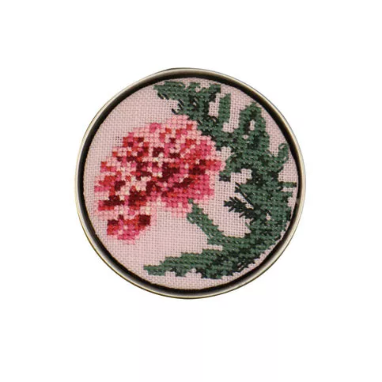 Sajou Round Box Cross Stitch Kit : Flower Carnation Box
