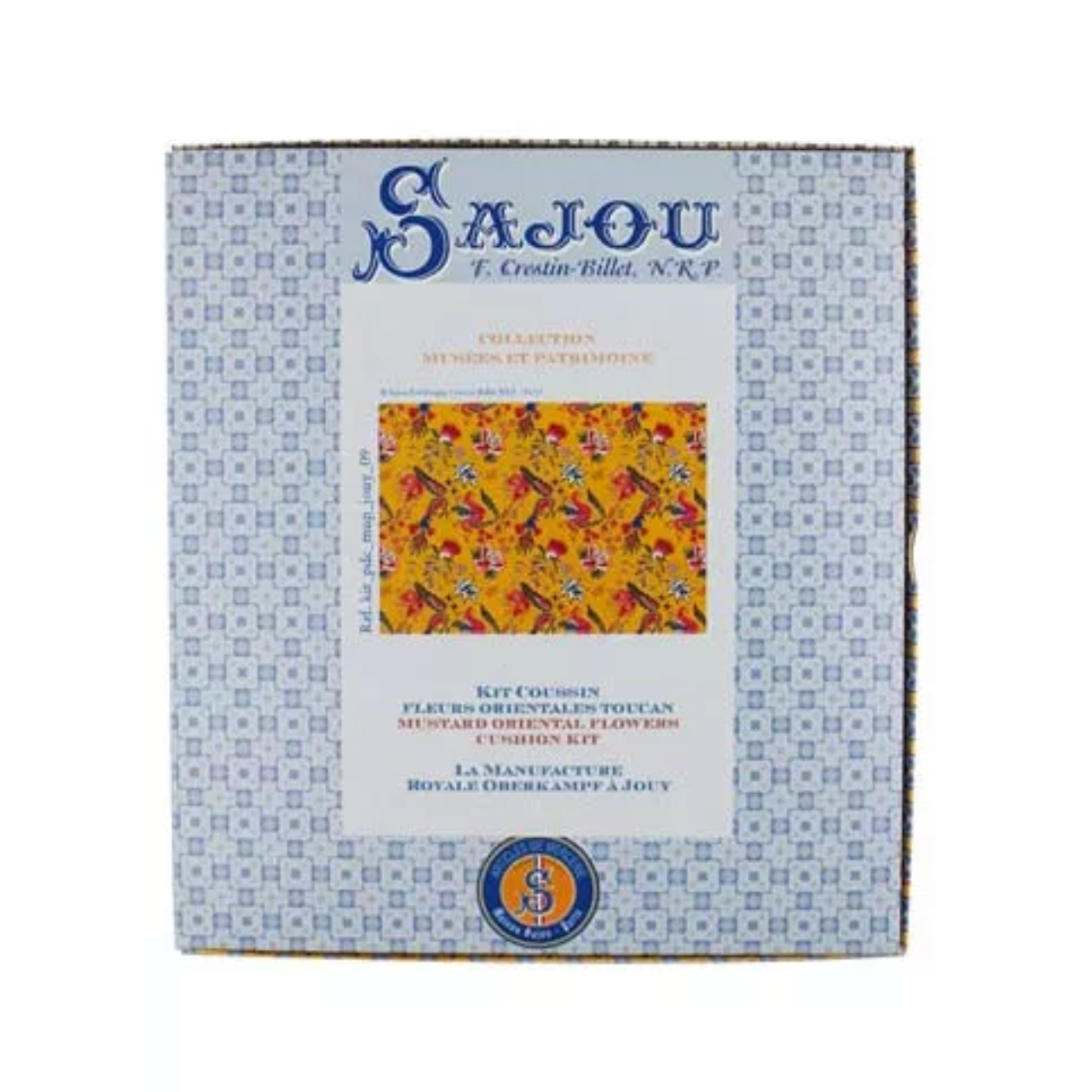 Sajou Cross Stitch Cushion Kit : Mustard Yellow Oriental Flowers cushion