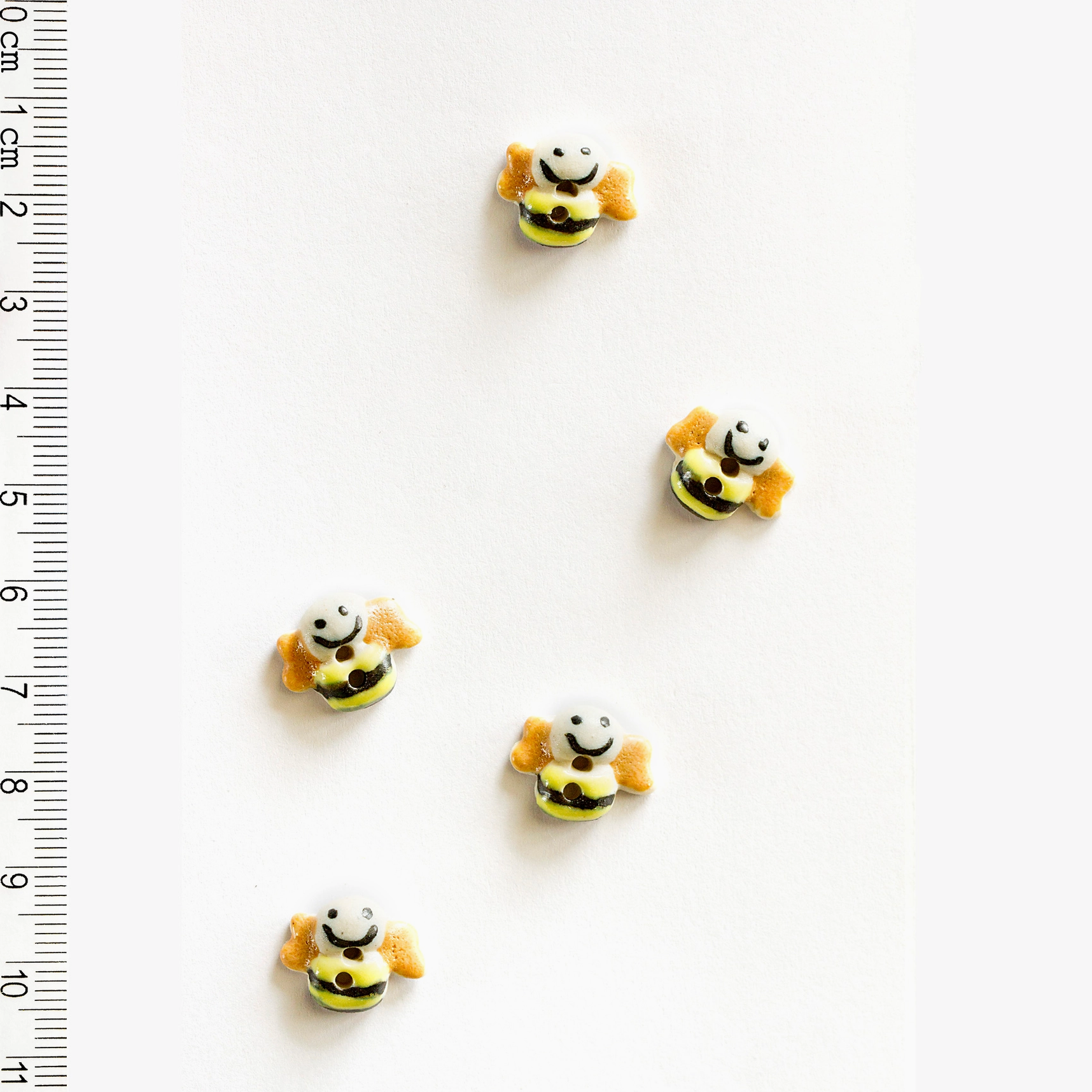 Handmade Ceramic Button Set : 5 x Smiling Bee Sewing Buttons