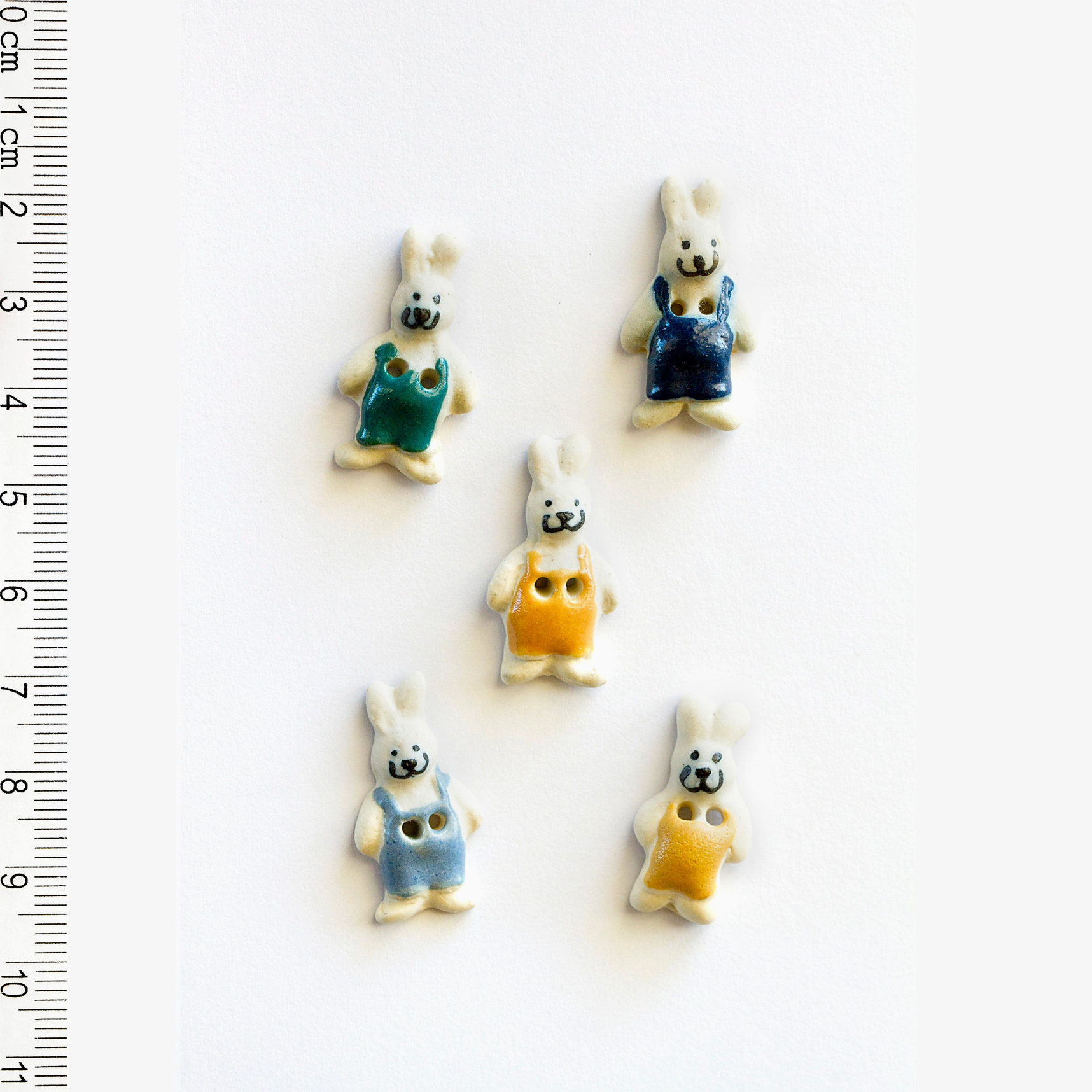 Handmade Ceramic Button Set : 5 x Bunny Buttons
