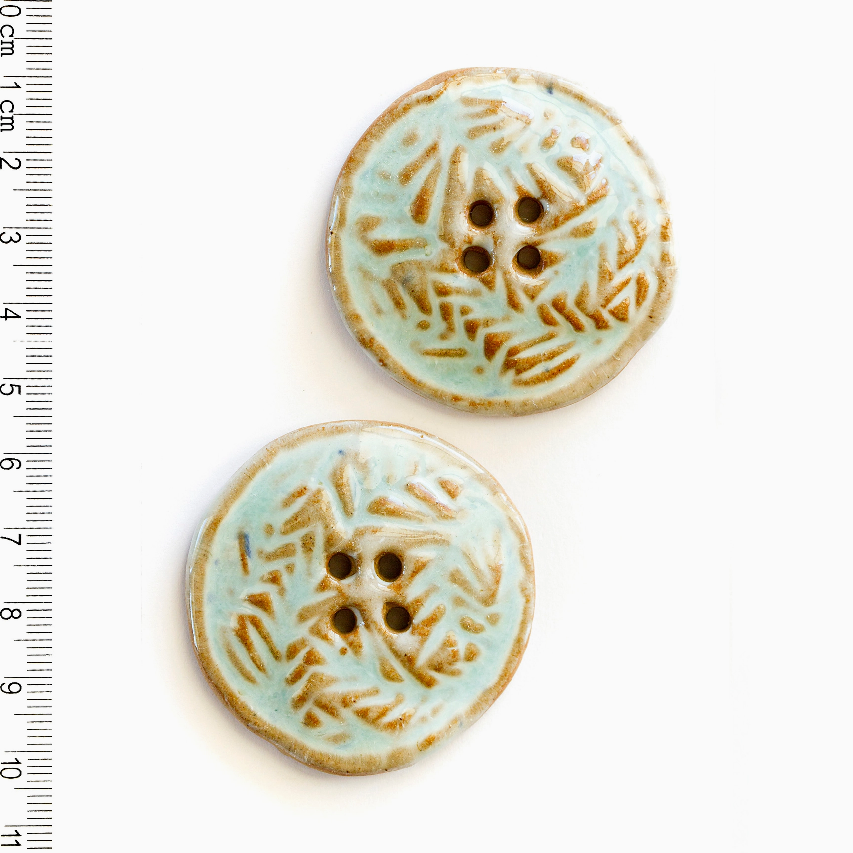 Handmade Ceramic Button Set : 2 x Large Leaf Pattern Sewing Buttons