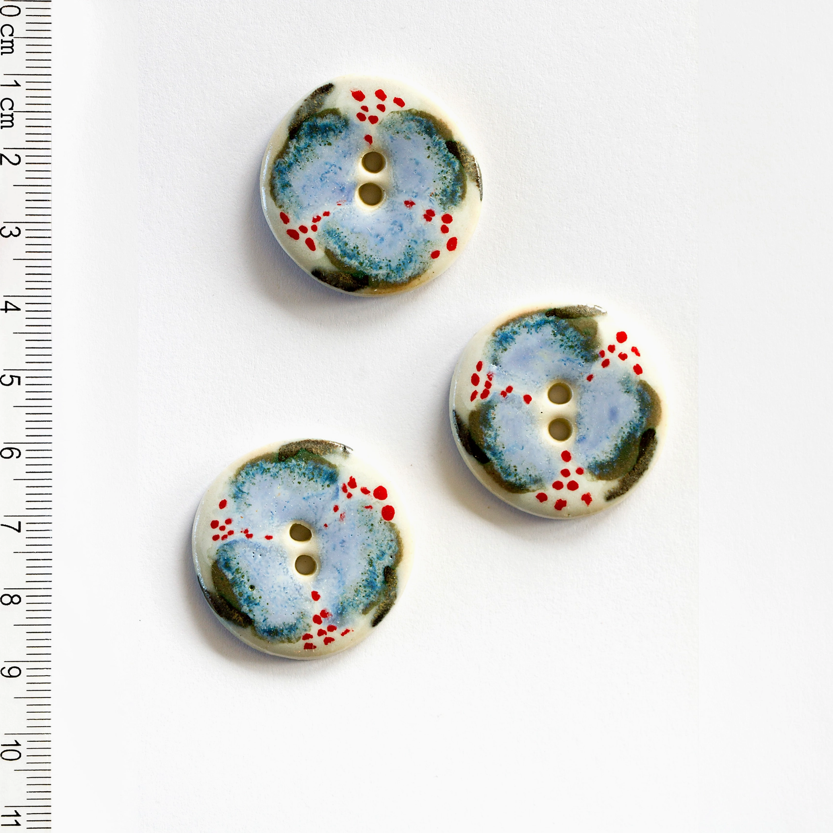 Handmade Ceramic Button Set : 3 x Stunning Floral Buttons