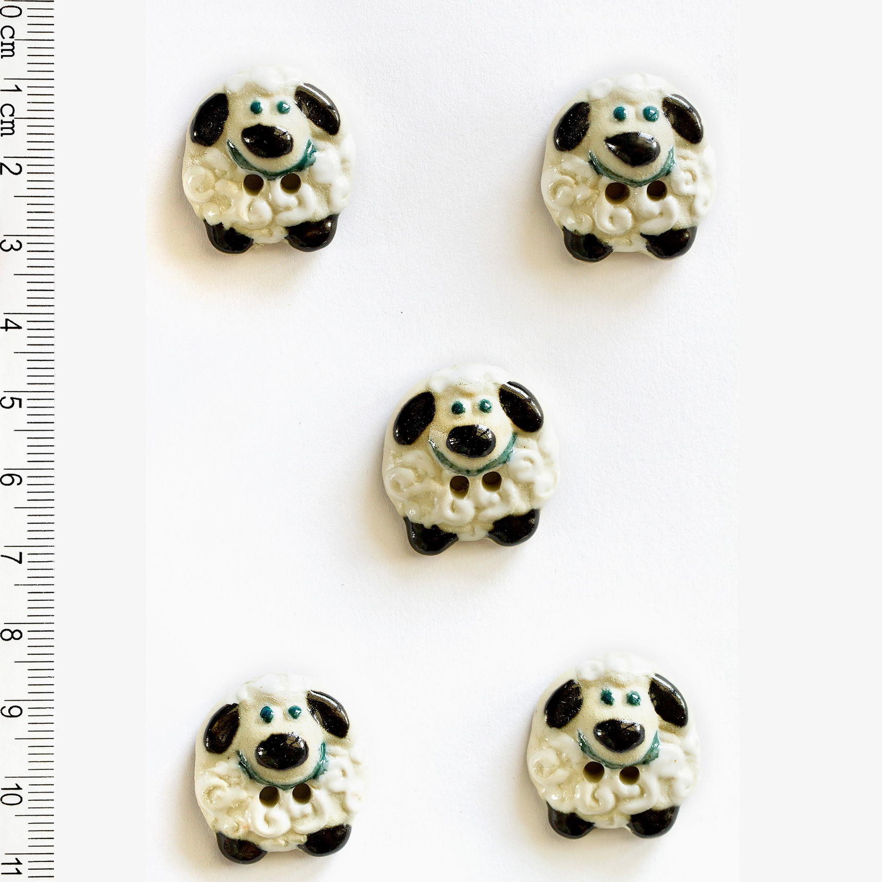 Handmade Ceramic Button Set : 5 x Sheep Buttons