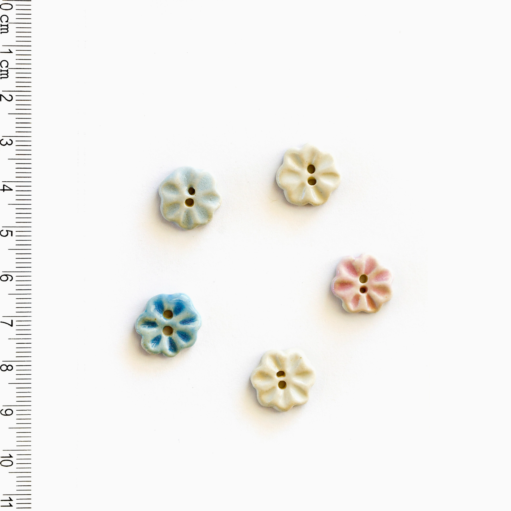Handmade Ceramic Button Set : 5 x Pastel Flower Sewing Buttons