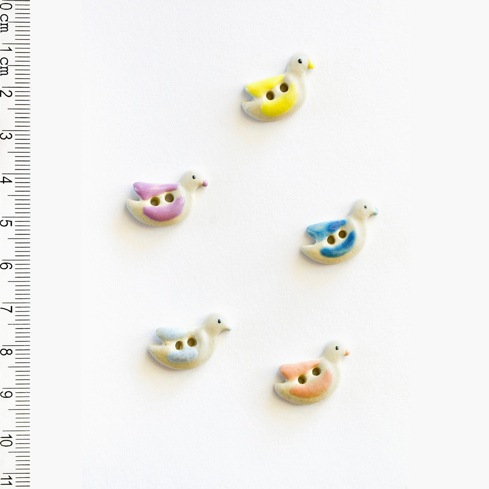Handmade Ceramic Button Set : 5 x Bird Buttons