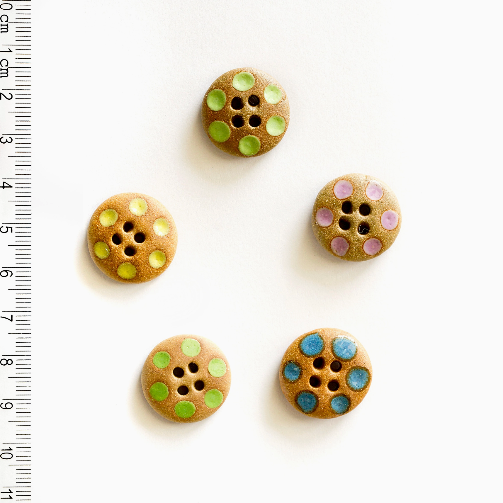 Handmade Ceramic Button Set : 5 x Polka Dot Sewing Buttons
