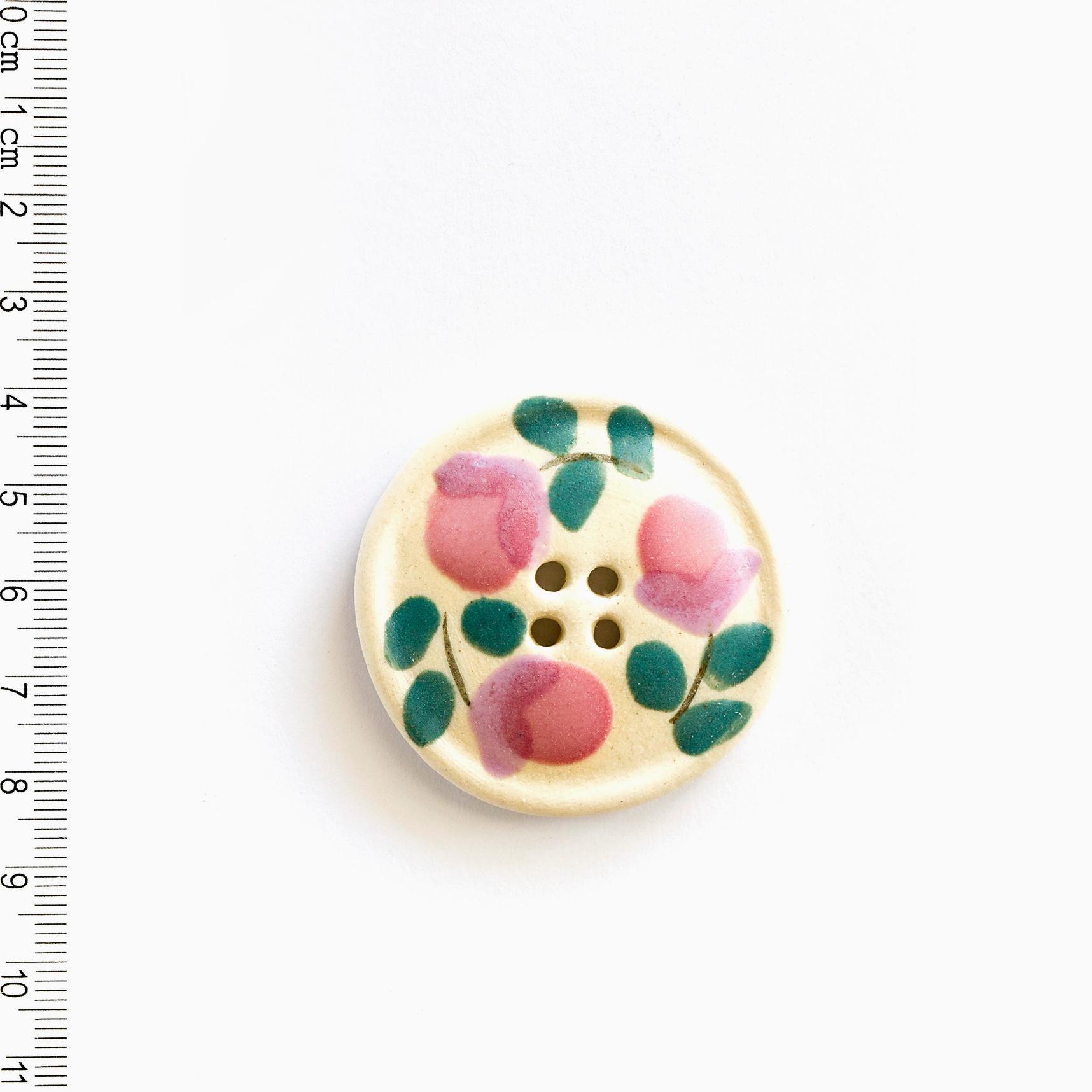 Handmade Ceramic Button : Extra Large Pink Floral Statement Button