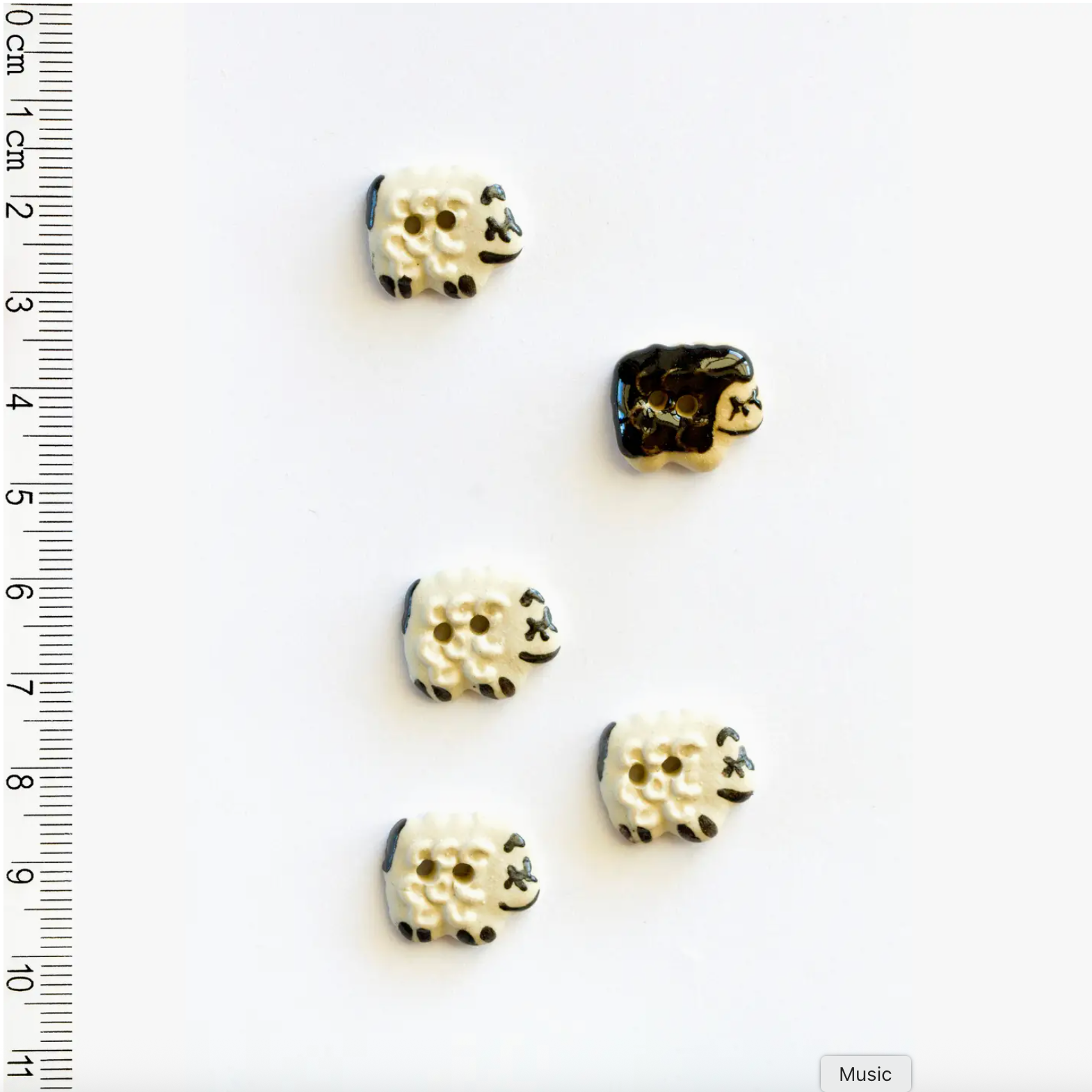 Handmade Ceramic Button Set : 4 White + 1 Black Sheep Sewing Buttons