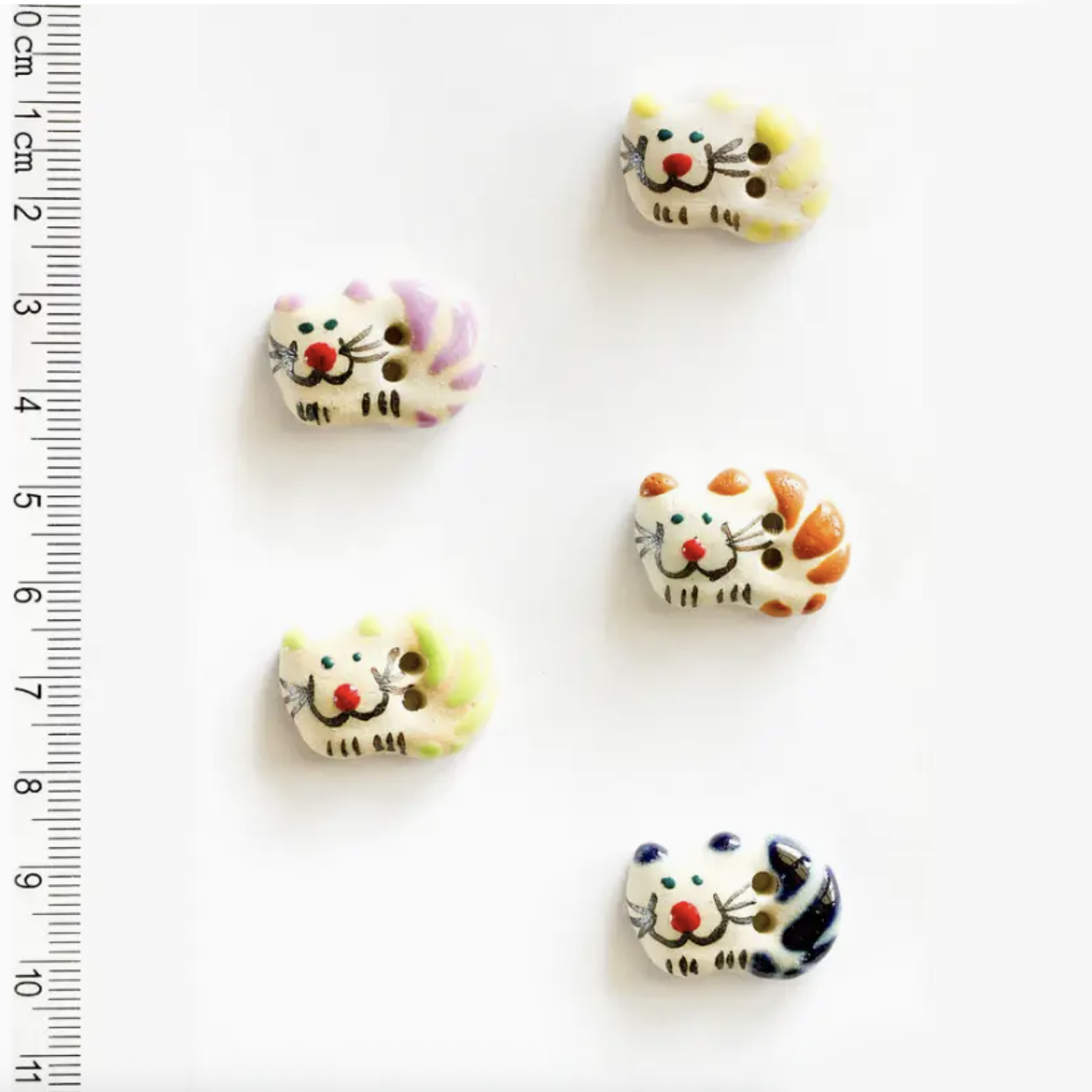 Handmade Ceramic Button Set : 5 Tabby Cat Sewing Buttons
