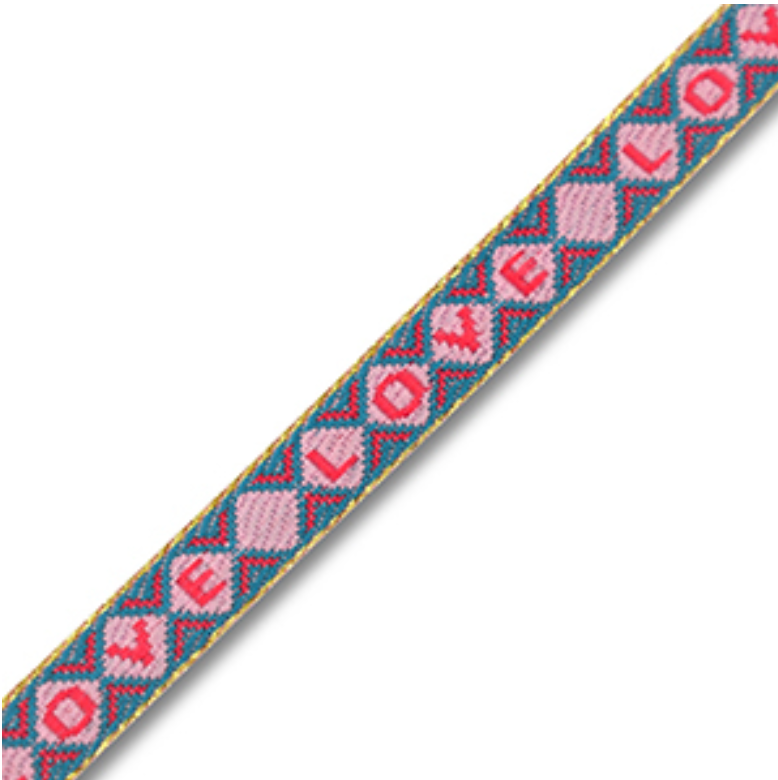 Love Ribbon Blue Pink & Gold 10mm - per metre