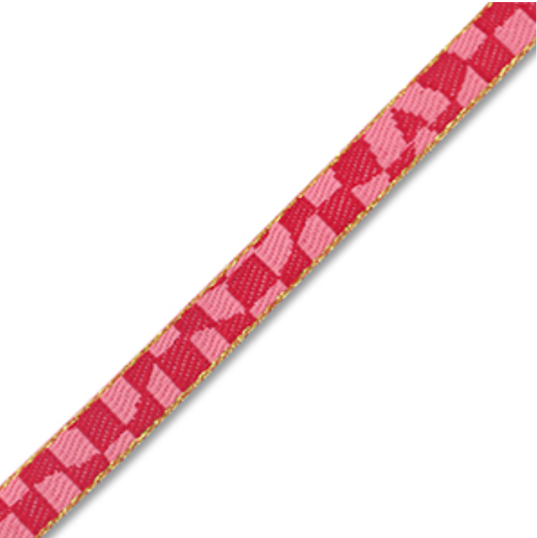 Chequered Pink Red & Gold 10mm - per metre