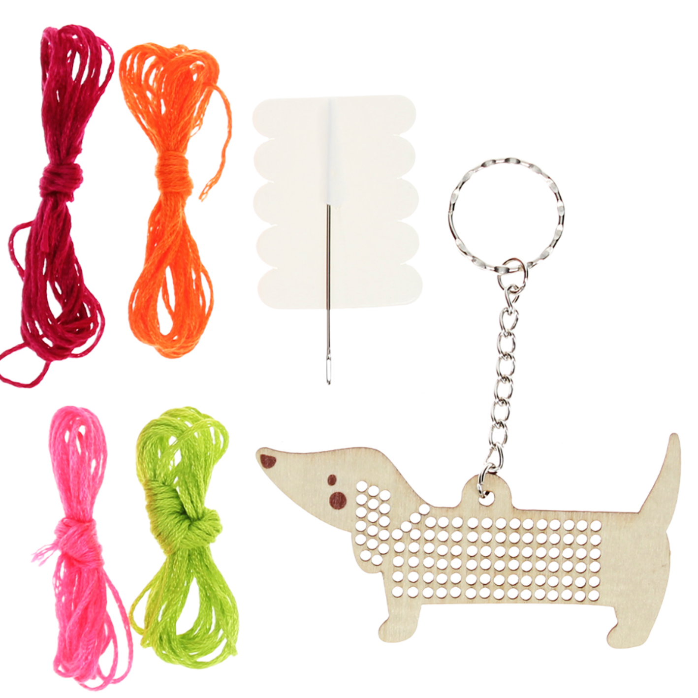 Stitch your own wooden keyring - Sausage Dog