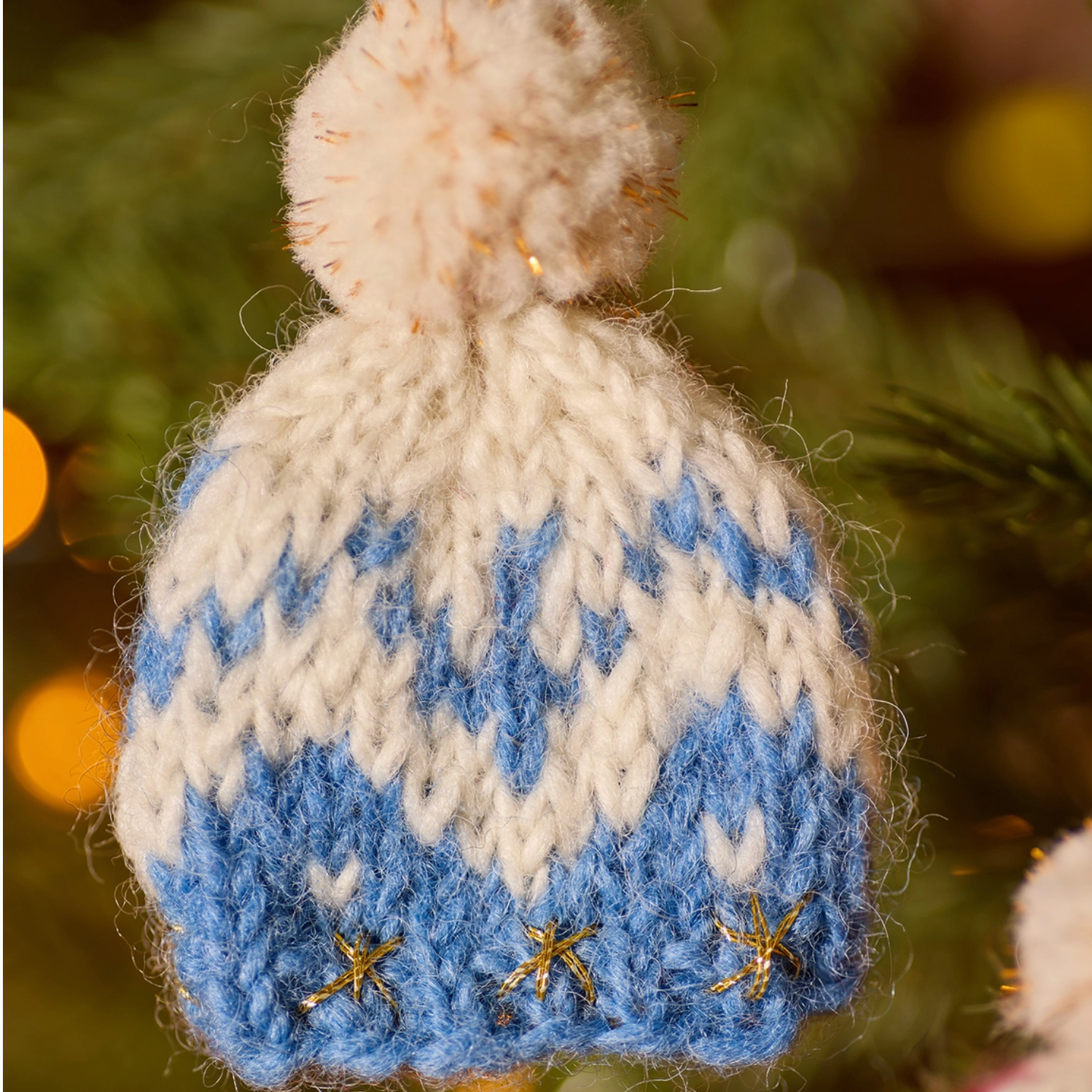 Bobble Hat Knitted Decoration : Blue