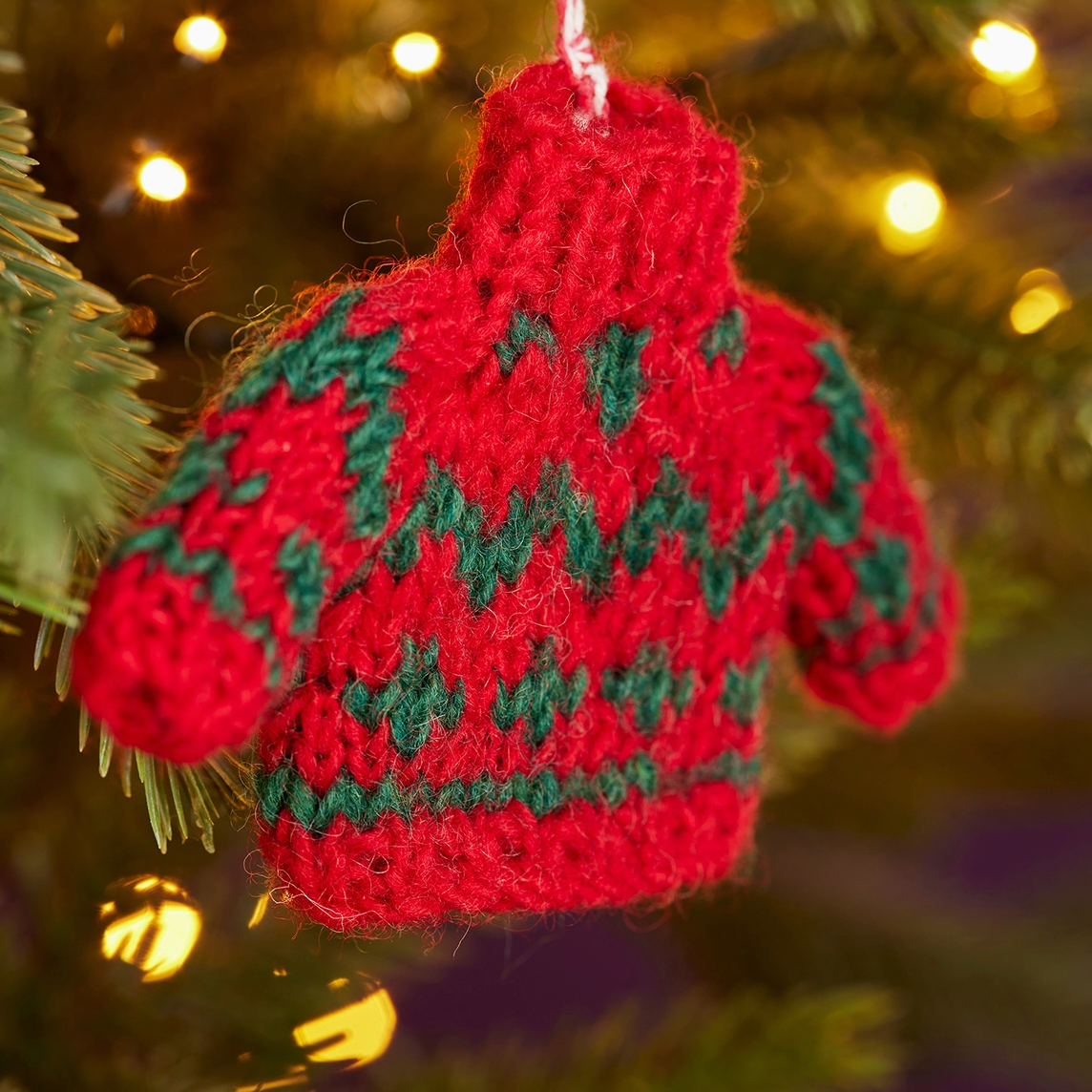 Fairisle Wool Jumper Knitted Decoration : Red
