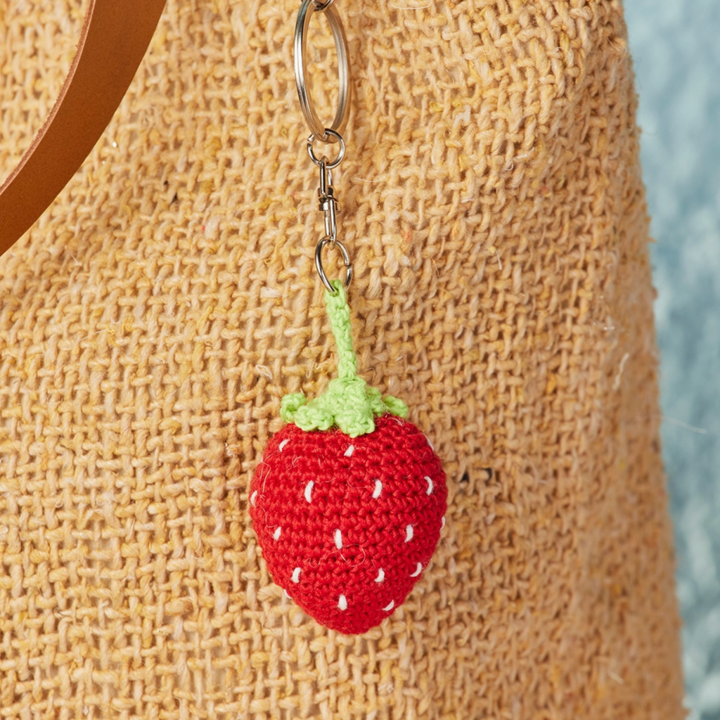 Crochet Fruit & Veg Keyring Bag Charm : Strawberry