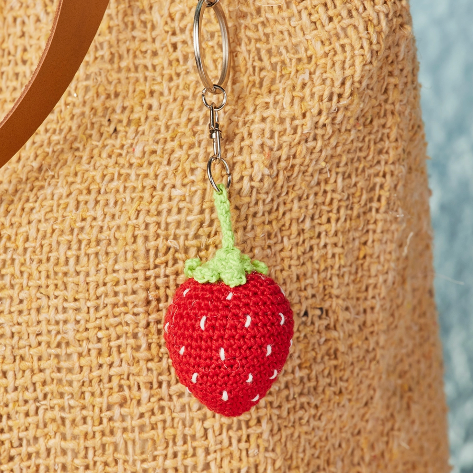 Crochet Fruit & Veg Keyring Bag Charm : Strawberry