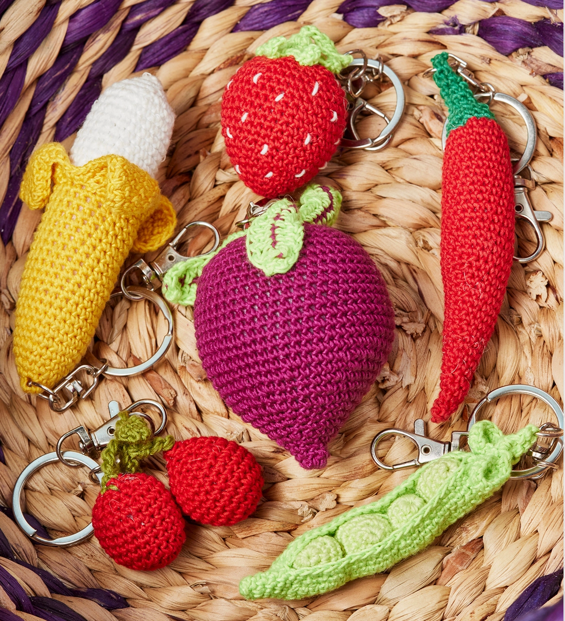 Crochet Fruit & Veg Keyring Bag Charm : Beetroot