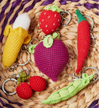Crochet Fruit & Veg Keyring Bag Charm : Strawberry