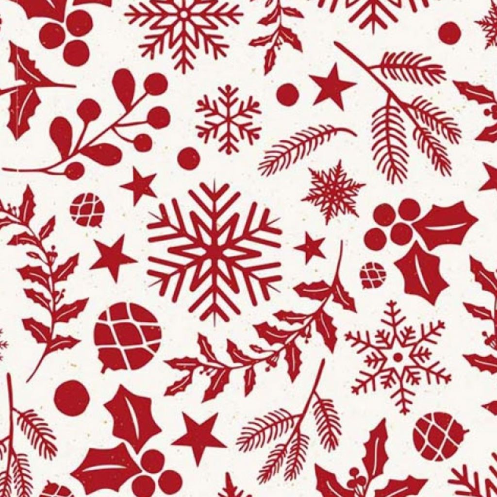 Cotton Poplin Festive Botanicals : White and Red