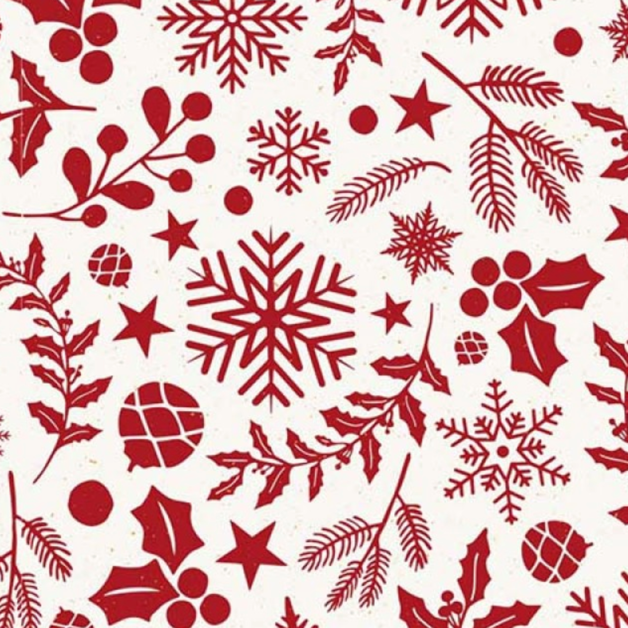 Cotton Poplin Festive Botanicals : White and Red