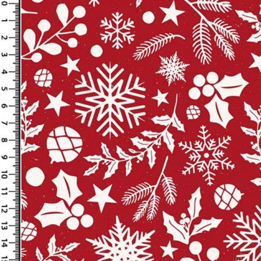 Cotton Poplin Festive Botanicals : Red and White