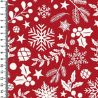 Cotton Poplin Festive Botanicals : Red and White