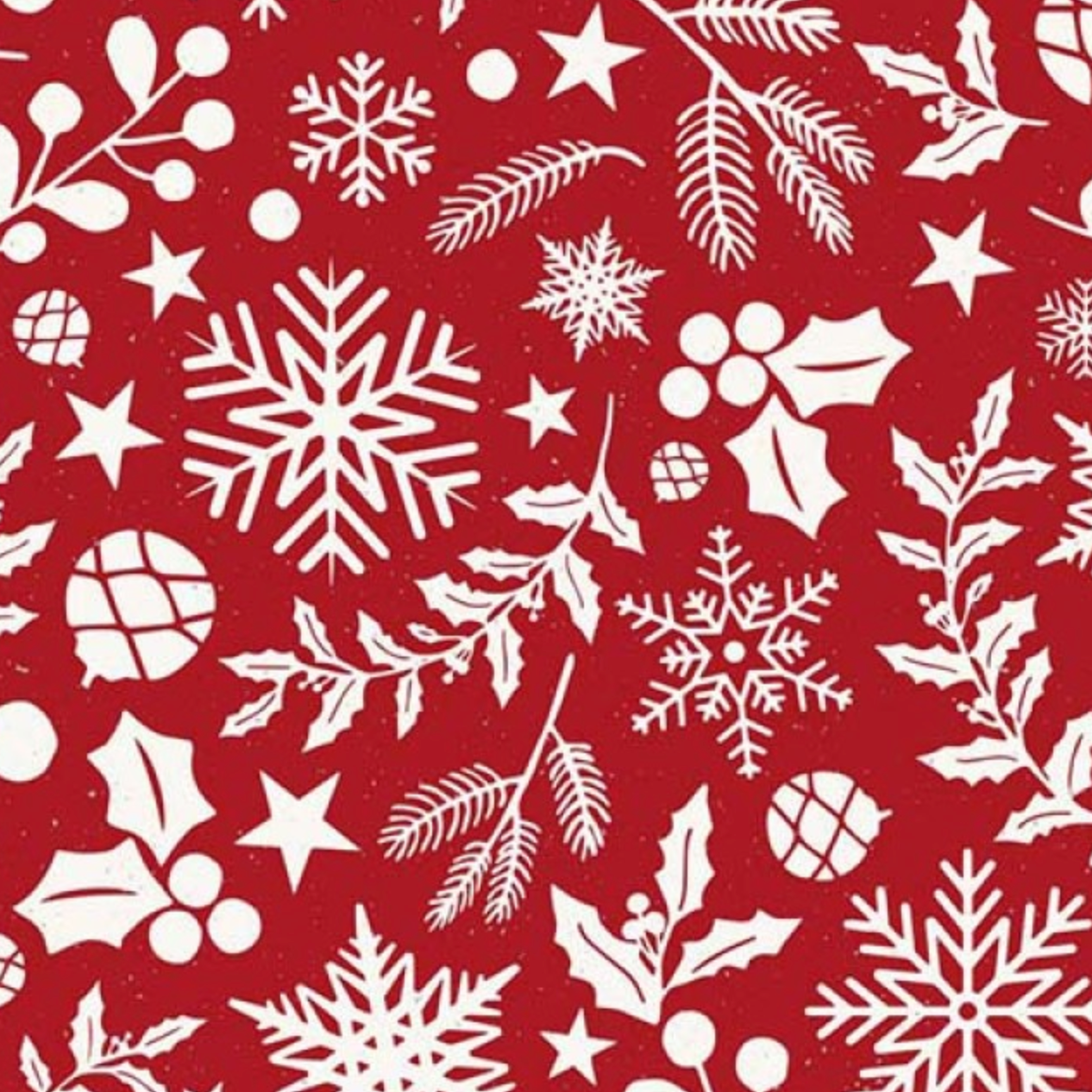 Cotton Poplin Festive Botanicals : Red and White