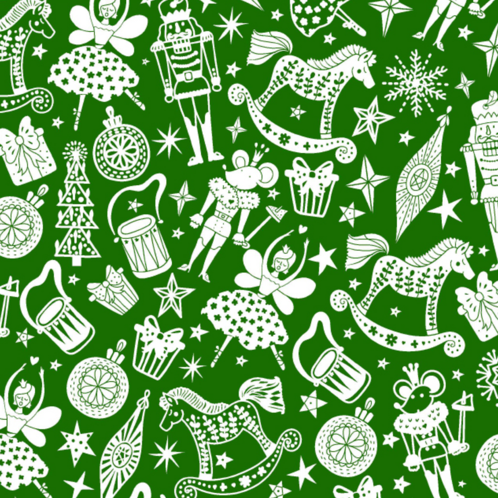 Nutcracker Christmas Polycotton Fabric : Green & White