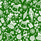 Nutcracker Christmas Polycotton Fabric : Green & White
