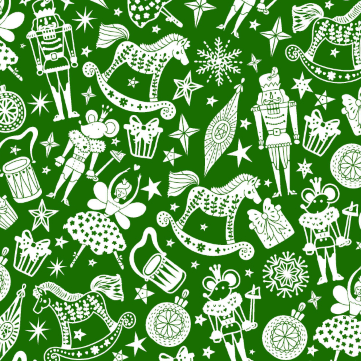 Nutcracker Christmas Polycotton Fabric : Green & White