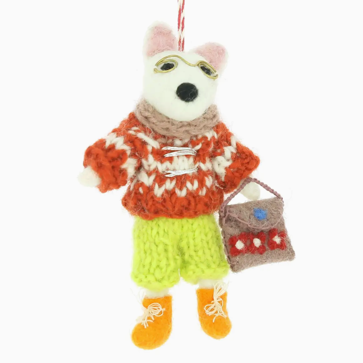 Dog with Book Bag : Handmade Biodegradable Felt Hanging Decoration