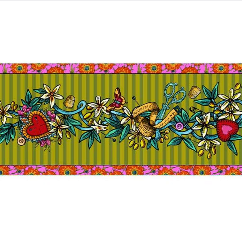 Odile Bailloeul Velvet Border : Tattoo Green : sold by the metre